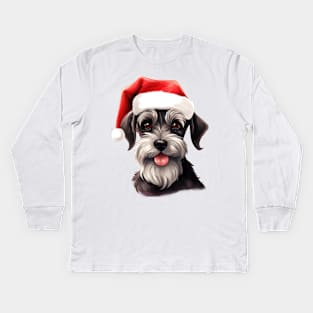 Schnauzer Santa Hat Christmas Kids Long Sleeve T-Shirt